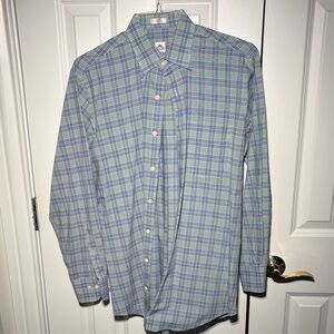 Peter Millar M Blue and Green Checkered Button Down w/ Pocket Square